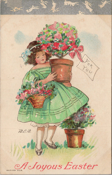 A Joyous Easter Vintage Illustrated Silver Detail Embossed Postcard PC405