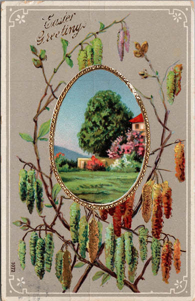 Easter Greetings Vintage Gold Detail Embossed Postcard PC405