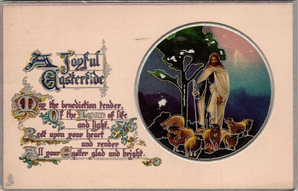 A Joyful Eastertide Vintage Embossed Silver Detail Postcard PC405
