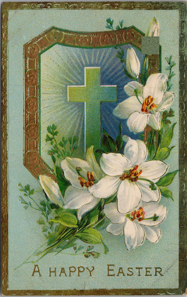A Happy Easter Vintage Gold Detail Embossed Postcard PC405
