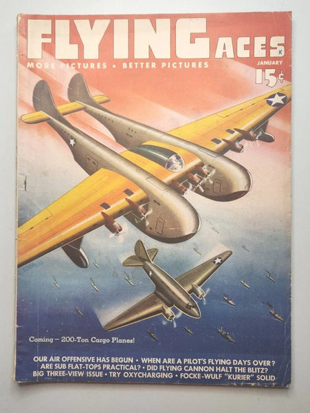 1943 Flying Aces Magazine Jan 200 Ton Cargo Airplane Storys Model Building M509