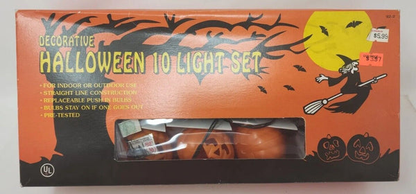 Vintage Halloween 10 Pumpkin lights Hard Plastic In Box U7