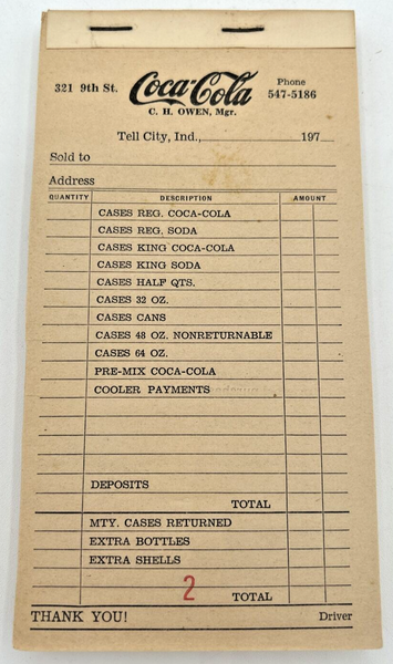 Vintage Coca Cola Salesman Tell City Ind Coke 1970 Receipt Book NOS PB1/2