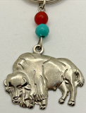 Vintage Metal Buffalo Bison Beaded Keychain Key Ring Pendant B-10