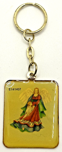 Vintage Guardian Angel Enamel Gold Tone Keychain B-10