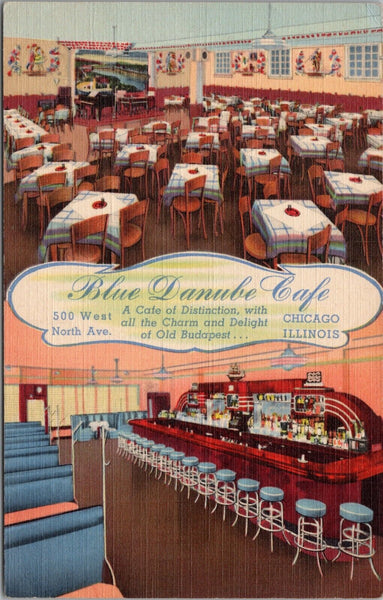 Blue Danube Cafe Chicago IL Postcard PC454