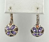 Silver Tone and Purple Floral Design Earrings PB78