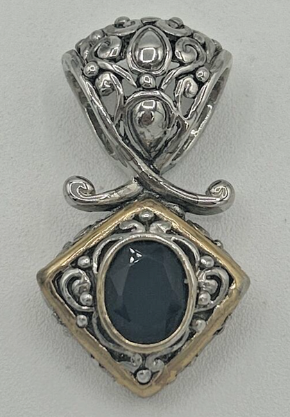 Premier Designs Jewelry Silver & Gold Tone Black Stone Pendant PB78