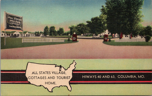 All States Village Cottages and Tourist Home Columbia MO Postcard PC465