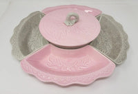 Vintage Hoenig of California USA Chips And Dip Fall Leaf Set Pink and Gray MS