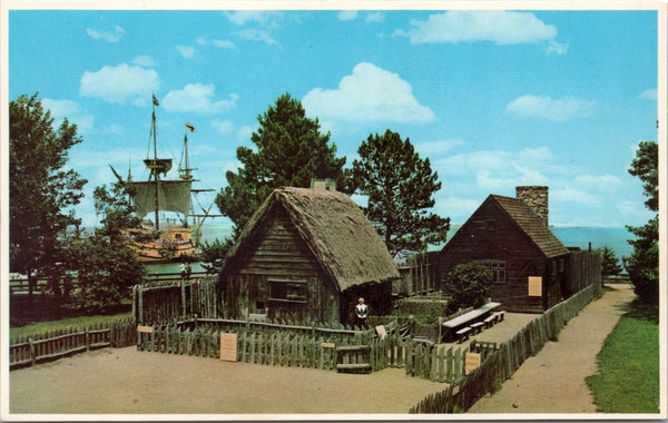 Replicas of Pilgrim Houses and Mayflower II Plymouth MA Postcard PC473