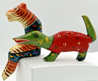 Vintage Wooden Animals Jeannis Franz Folk Art Set of 2 Alligator & Tiger PB102-3