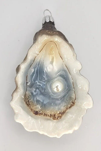 Vintage Oyster with Pearl Polish Glass Christmas Tree Ornament  About 4" PB178