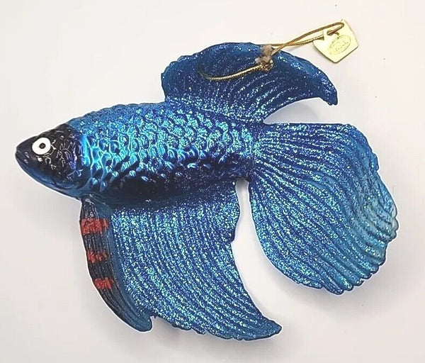 Kurt Adler Blue Siamese Fighting Fish Christmas Ornament 4.5" Wide PB178