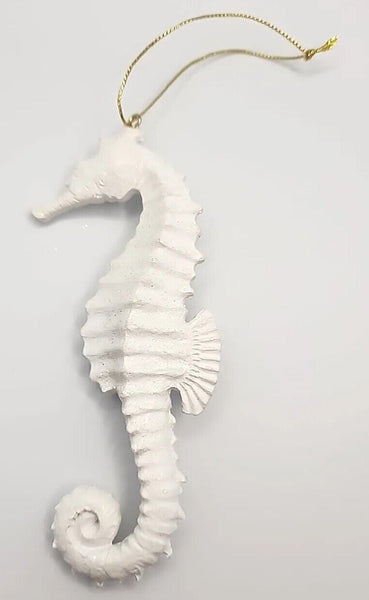 Vintage White Glittery Sea Horse Christmas Ornament about 5.5" PB181
