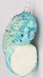 Vintage Blown Glass Sea Shell Beaded Christmas Ornament Teal Blue PB178