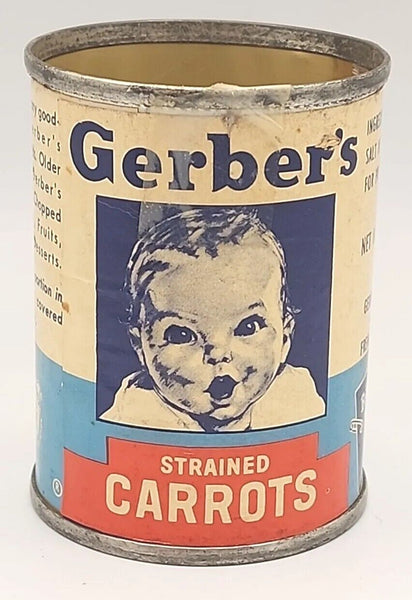 Vintage Gerber’s Empty Baby Food Strained Carrots 23/4” Salesman Sample Tin PB80