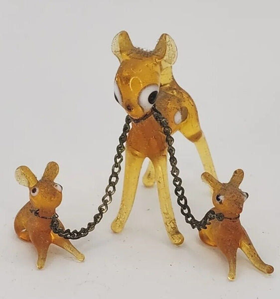 Vintage Blown Glass Doe with Fawns on Chain Mini Figures PB82