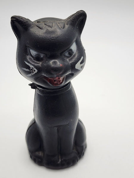 Vintage Black Cat 3" Halloween Candy Container Plastic Hong Kong PB82