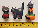 Vintage Black Cats Pumpkin Ceramic Plastic Halloween 3 pc. Mixed Lot PB82