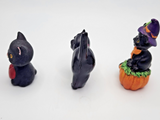 Vintage Black Cats Pumpkin Ceramic Plastic Halloween 3 pc. Mixed Lot PB82