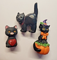 Vintage Black Cats Pumpkin Ceramic Plastic Halloween 3 pc. Mixed Lot PB82