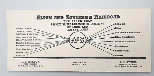 Vintage Alton & Southern Railroad A&S Ink Blotter S61