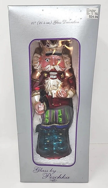 Vintage Peschka Colorful 10" King Nutcracker Glass Figurine Box Christmas Decor
